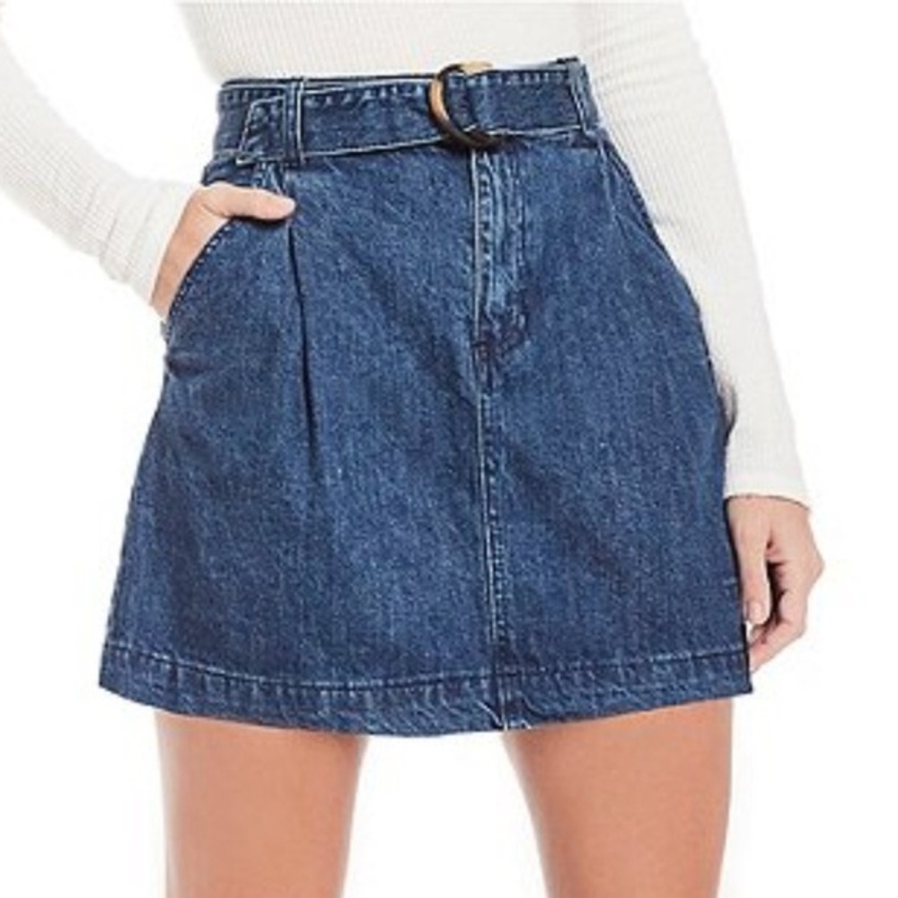 We The Free Jade Belted Denim A-Line Mini Skirt
